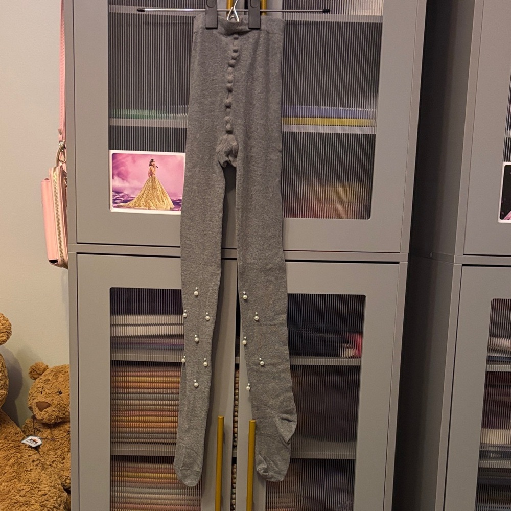 Gray Tights with Pearl Accents